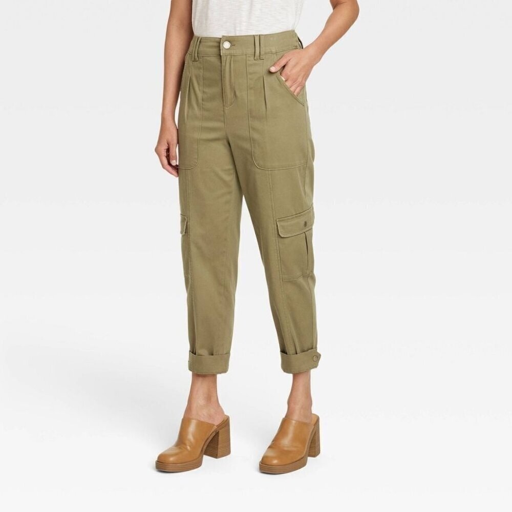 Knox Rose Womens Plus Mid Rise Casual Fit Ankle Cargo Pants Lightweight XL Green